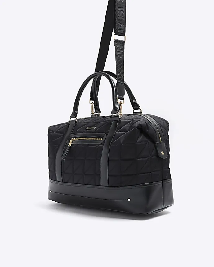 Black quilted zip travel bag