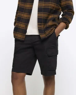 Black regular fit cargo shorts