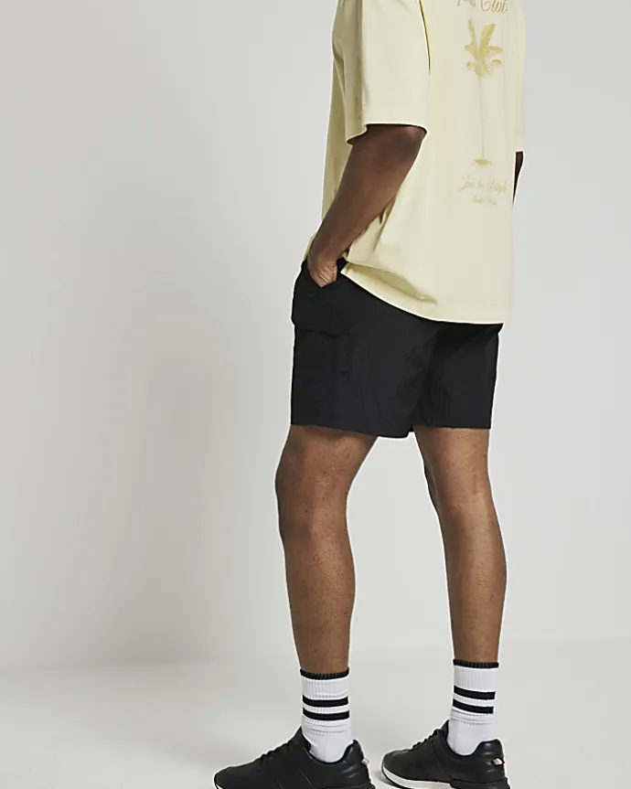Black regular fit cargo swim shorts