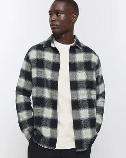 Black regular fit check long sleeve shirt