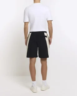 Black regular fit colour block shorts
