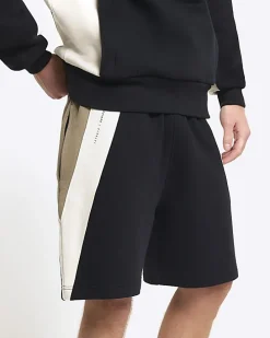 Black regular fit colour block shorts