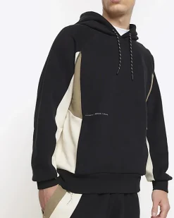 Black regular fit colour block hoodie