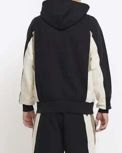 Black regular fit colour block hoodie