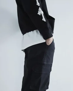 Black regular fit cuffed cargo trousers