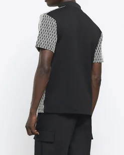 Black Regular Fit Diamond Jacquard Polo