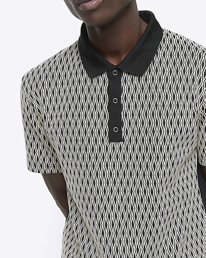 Black Regular Fit Diamond Jacquard Polo