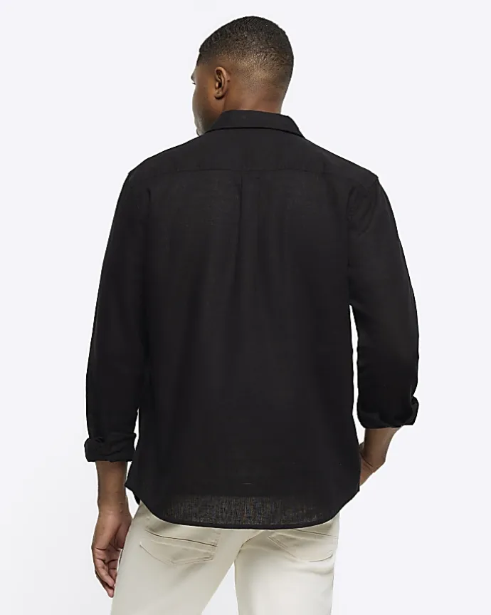 Black regular fit linen blend shirt