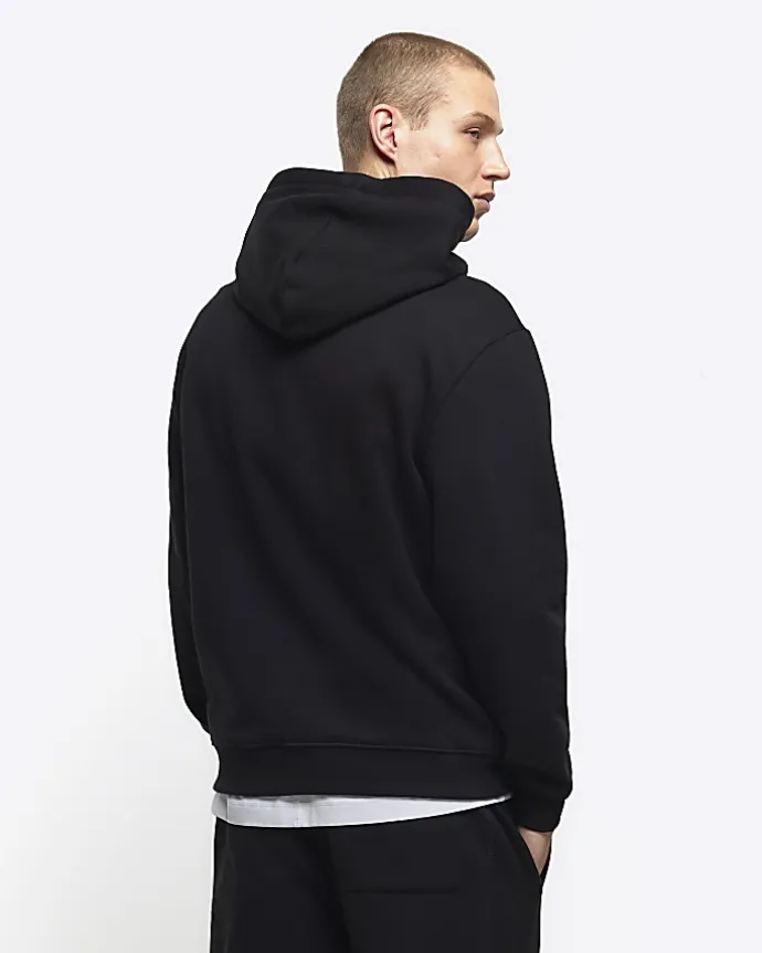 Black regular fit plain hoodie