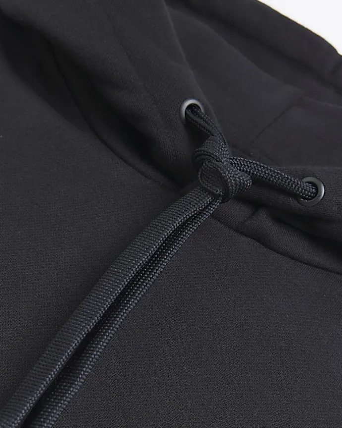 Black regular fit plain hoodie