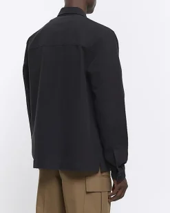 Black regular fit pocket overshirt