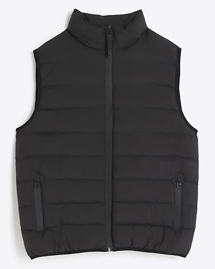 Black regular fit quilted puffer gilet