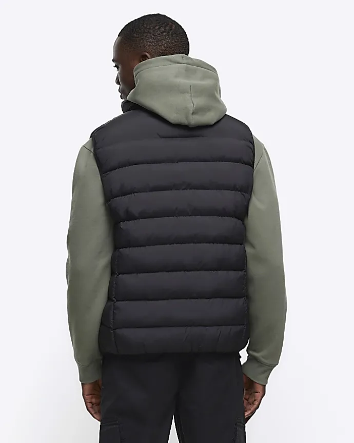 Black regular fit quilted puffer gilet