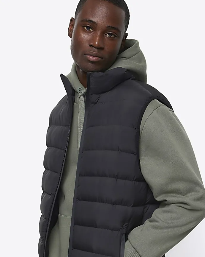 Black regular fit quilted puffer gilet