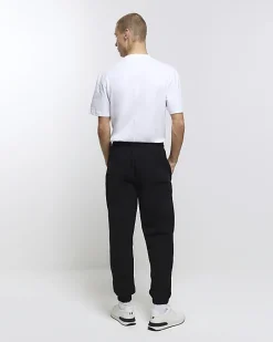 Black regular fit rib panel joggers
