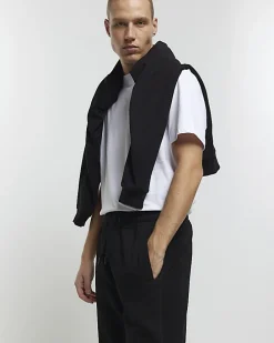 Black regular fit rib panel joggers