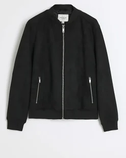Black regular fit suedette bomber jacket