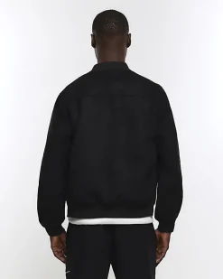 Black regular fit suedette bomber jacket