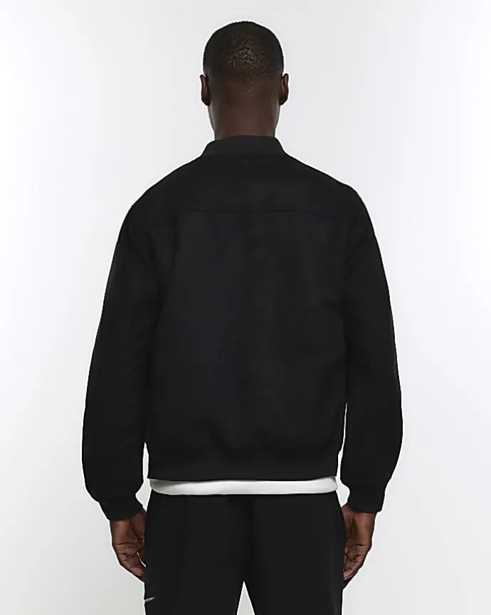 Black regular fit suedette bomber jacket
