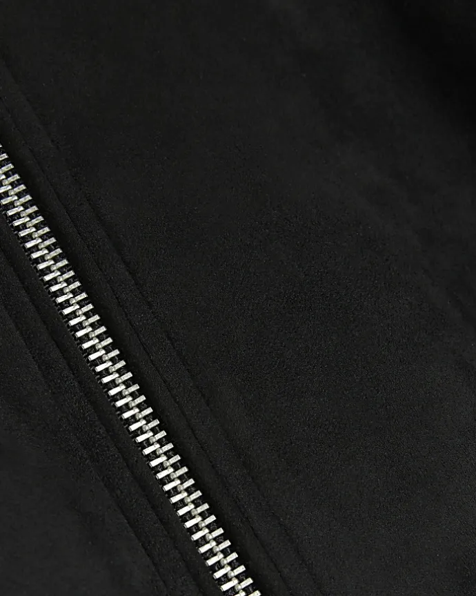 Black regular fit suedette bomber jacket