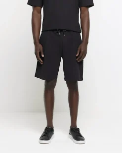 Black regular fit textured smart shorts