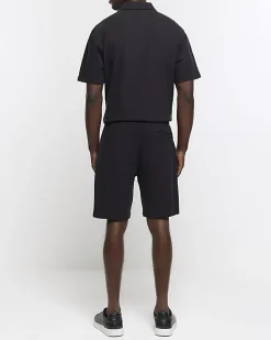 Black regular fit textured smart shorts