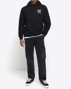 Black regular fit tiger graphic hoodie