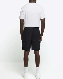 Black regular fit utility cargo shorts