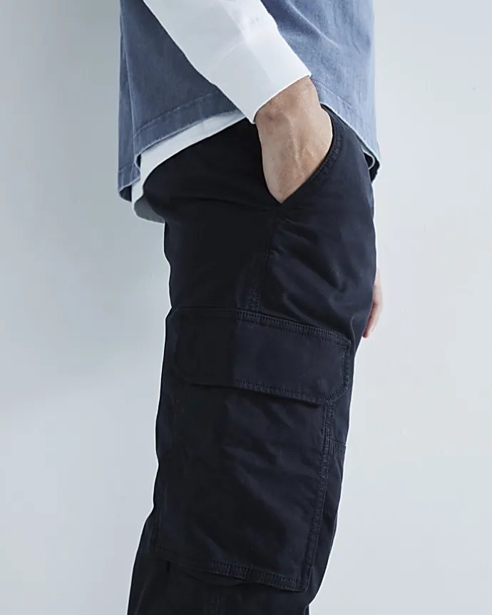 Black regular fit utility cargo trousers