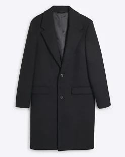 Black regular fit wool blend premium coat