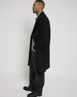 Black regular fit wool blend premium coat