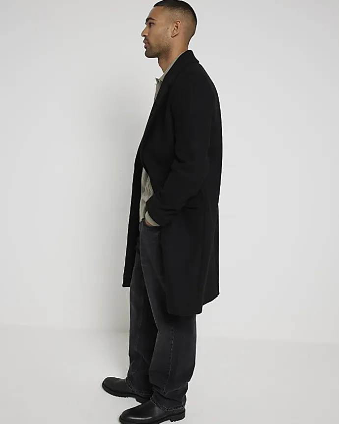 Black regular fit wool blend premium coat