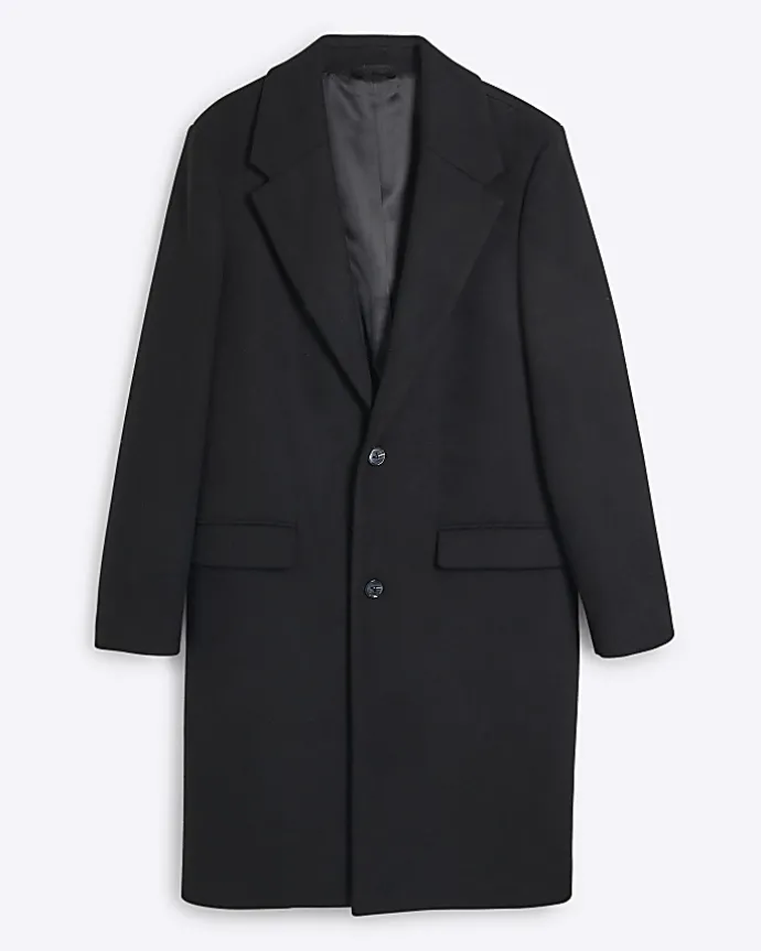 Black regular fit wool blend premium coat