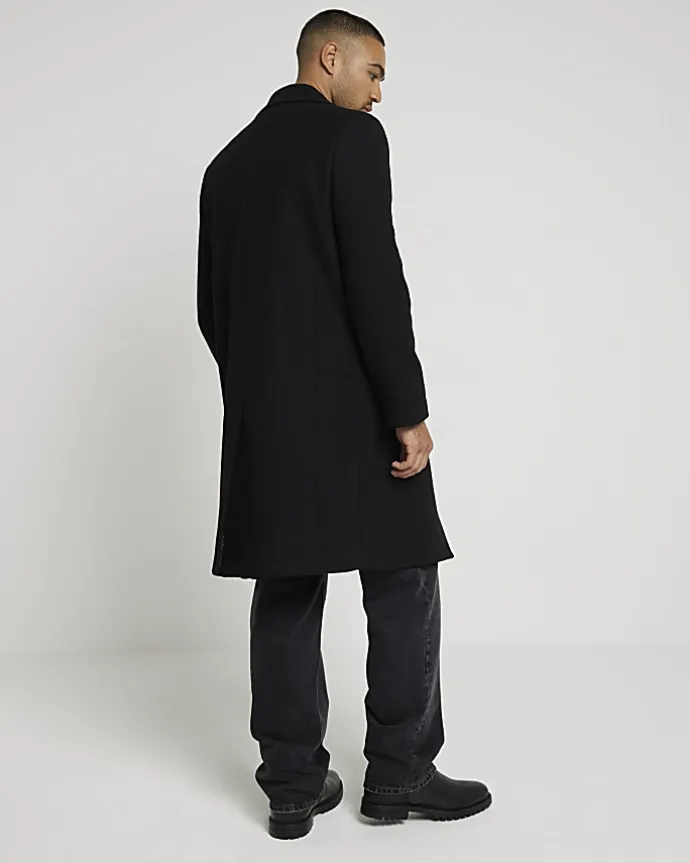 Black regular fit wool blend premium coat