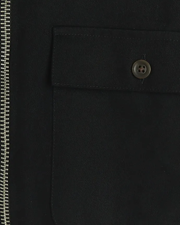 Black regular fit zip up overshirt