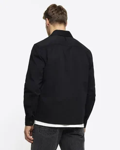 Black regular fit zip up overshirt