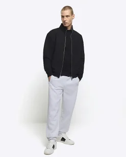 Black regular fit zip up funnel sweatshirt