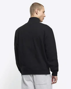 Black regular fit zip up funnel sweatshirt