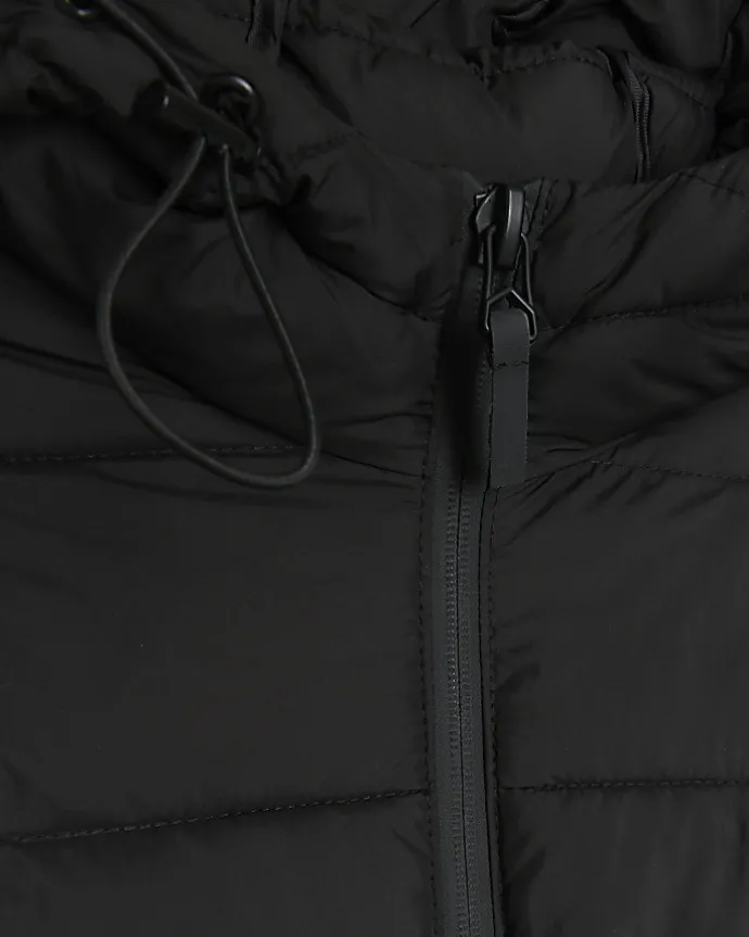 Black regular hooded quilted puffer jacket