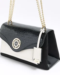 Black RI embossed chain shoulder bag