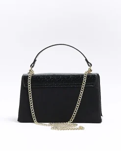 Black RI embossed chain shoulder bag