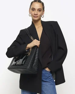 Black RI monogram pocket tote bag