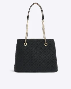 Black RI monogram pocket tote bag