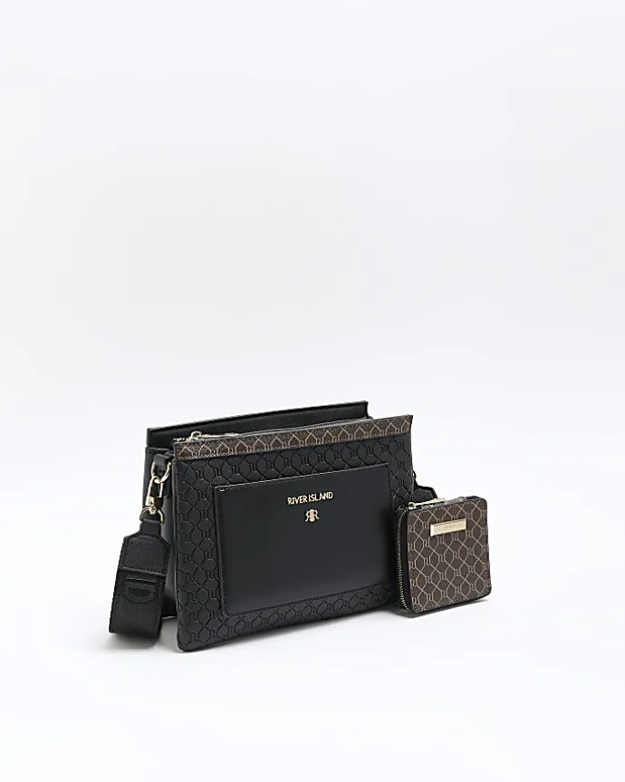 Black RI monogram pouch cross body bag