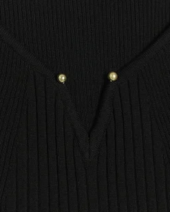 Black rib long sleeve bodycon midi dress