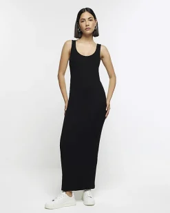 Black rib sleeveless bodycon maxi dress