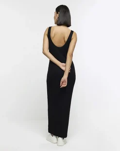 Black rib sleeveless bodycon maxi dress