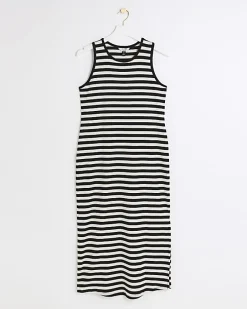 Black rib stripe bodycon midi dress