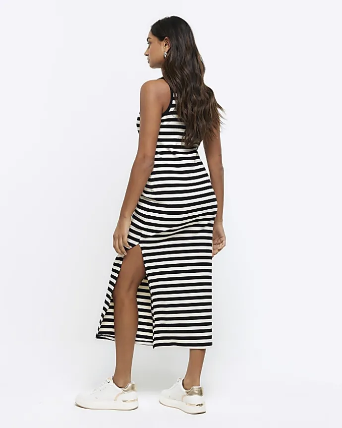 Black rib stripe bodycon midi dress
