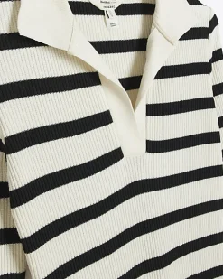 Black rib stripe collared bodycon maxi dress